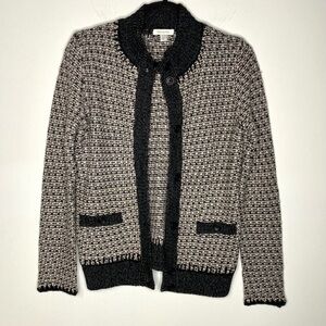 Garnet Hill Wool Cardigan Gray Textured XS